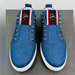 Christian Louboutin F.A.V Fique A Vontade Denim Spike Sneakers EU 38 - US 8